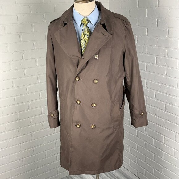 Savile Row London Coat Men Medium 42‎ Brown Kingston Trench Rain Belt Warmer VTG - Picture 1 of 16